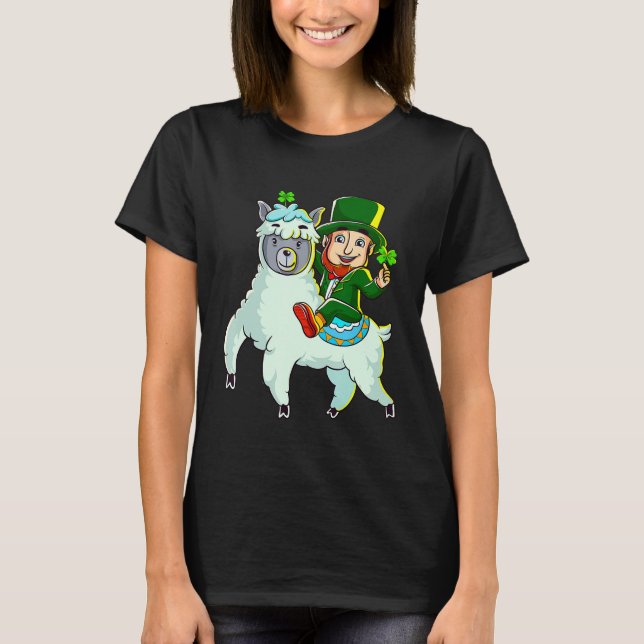 Camiseta Leprechaun Riding Llama Shirt Funny St Patricks Da (Frente)