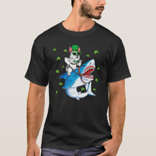 Camiseta Leprechaun Riding Shark Dia de São Patrício Fren
