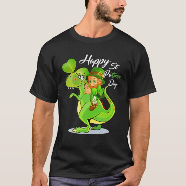 Camiseta Leprechaun Riding Trex St Patrick's Day Dinosaur G (Frente)