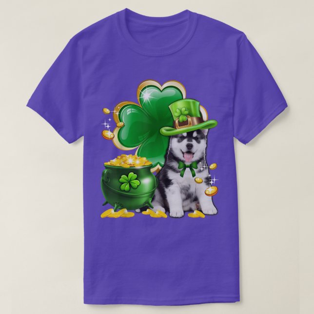 Camiseta Leprechaun Siberian Husky Irish Shamrock Rua Pa (Frente do Design)