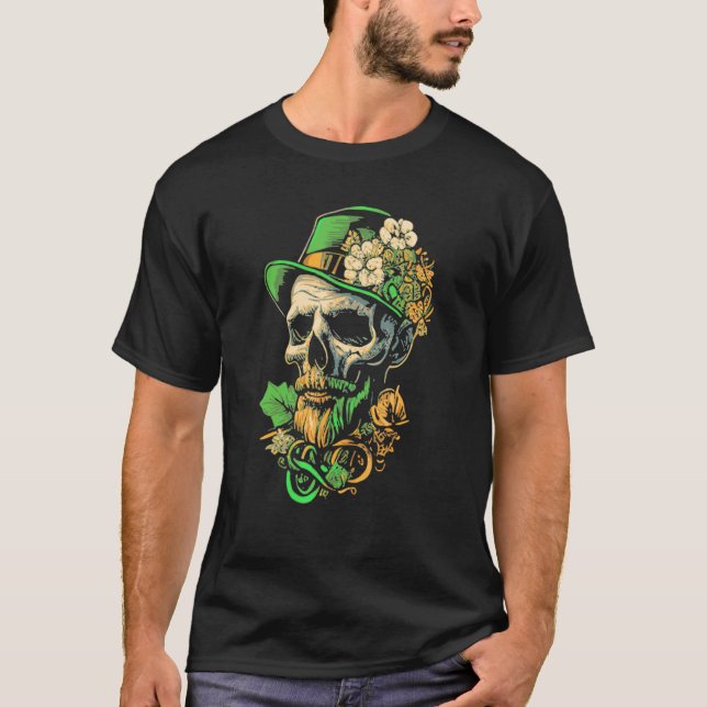 Camiseta Leprechaun Skull Rua Paddys Metal Irish St Patrick (Frente)