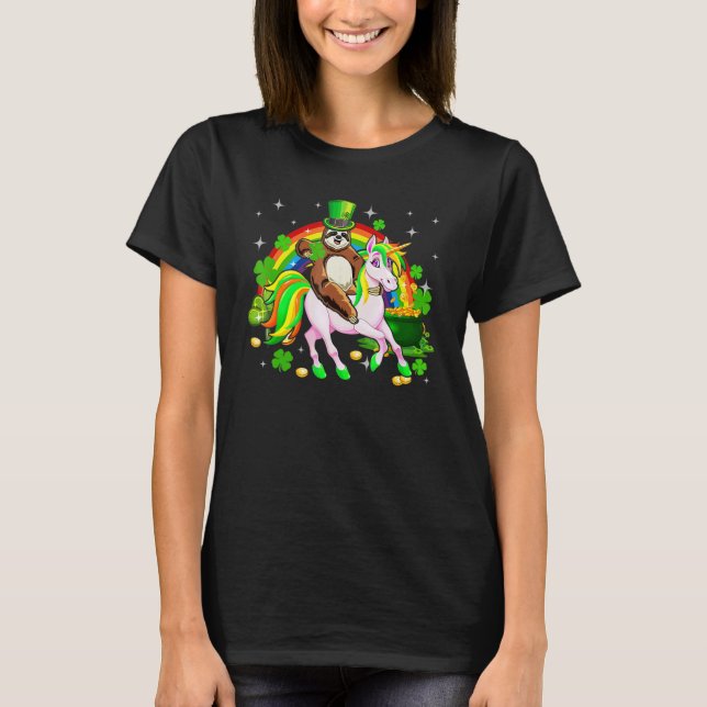 Camiseta Leprechaun Sloth Riding Unicorn Saint Patrick's Da (Frente)