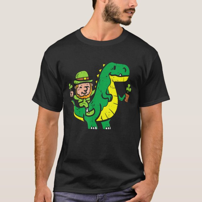 Camiseta Leprechaun T Rex Dinosaur Shamrock Rua Patrick Day (Frente)