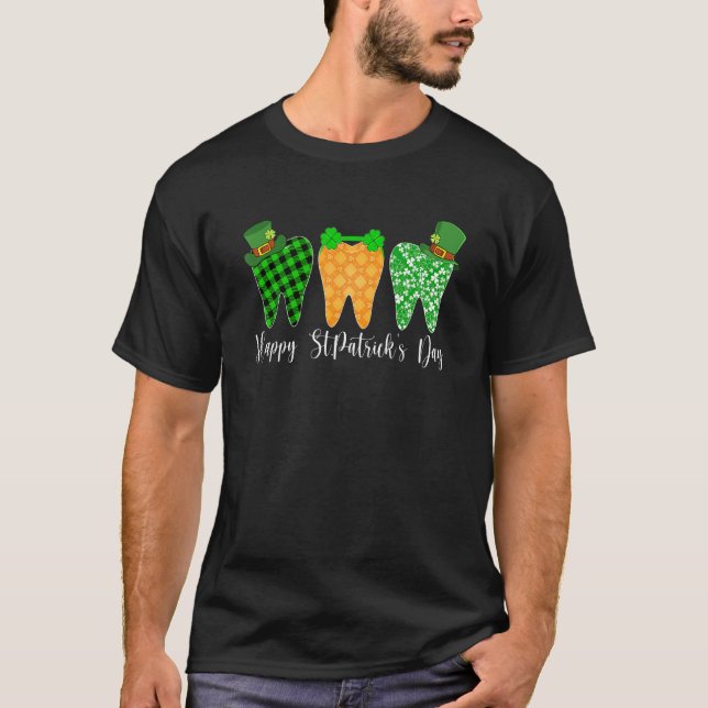 Camiseta Leprechaun Tooth Shamrock Rua Patrick Day Dentist  (Frente)