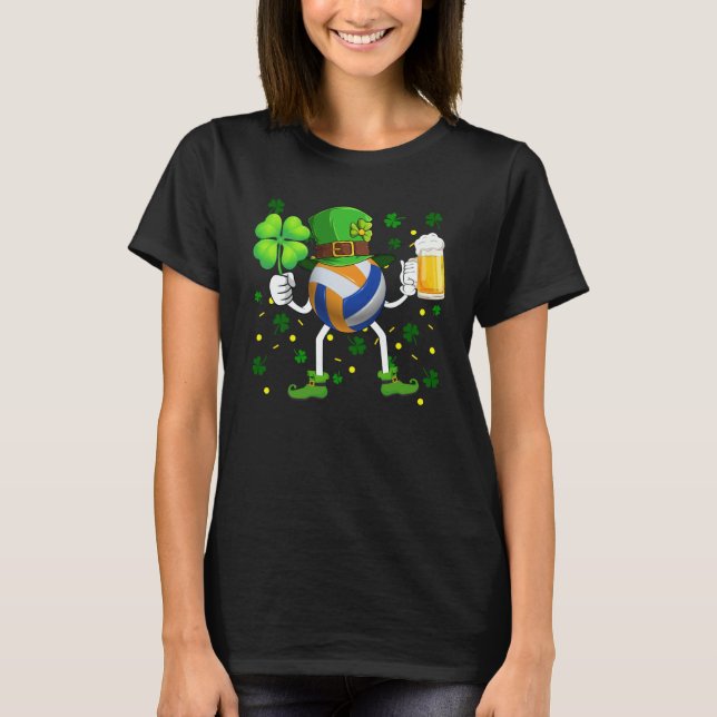 Camiseta Leprechaun Volleyball Ball Beer Glass Shamrock Pat (Frente)