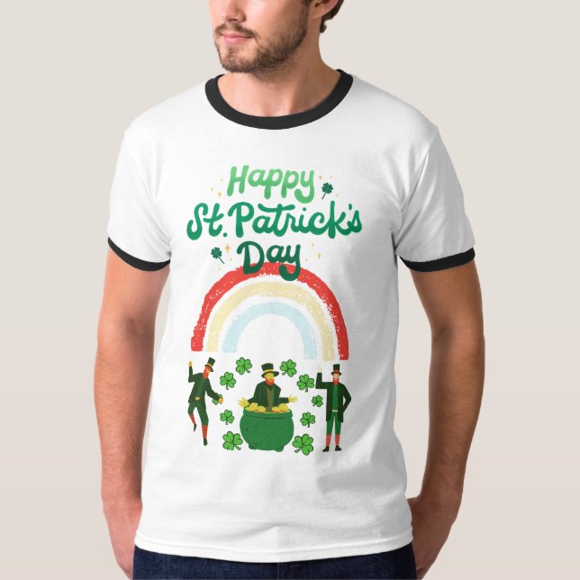 Camiseta "Leprechauns e Rainbow dançantes - Ruas. Dia de Pa (Frente)