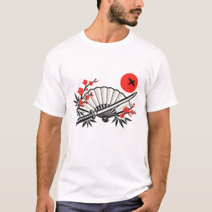 Camiseta Leque Japonês Minimalista Dobrável Sol Vermelho Es