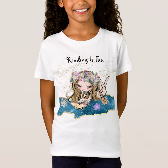 Camiseta *~* LER É DIVERTIDO A Menina Dourada Azul (Frente)