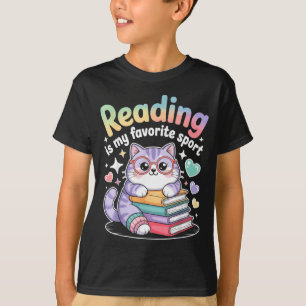 Camiseta Ler é esporte favorito gato engraçado amante de li