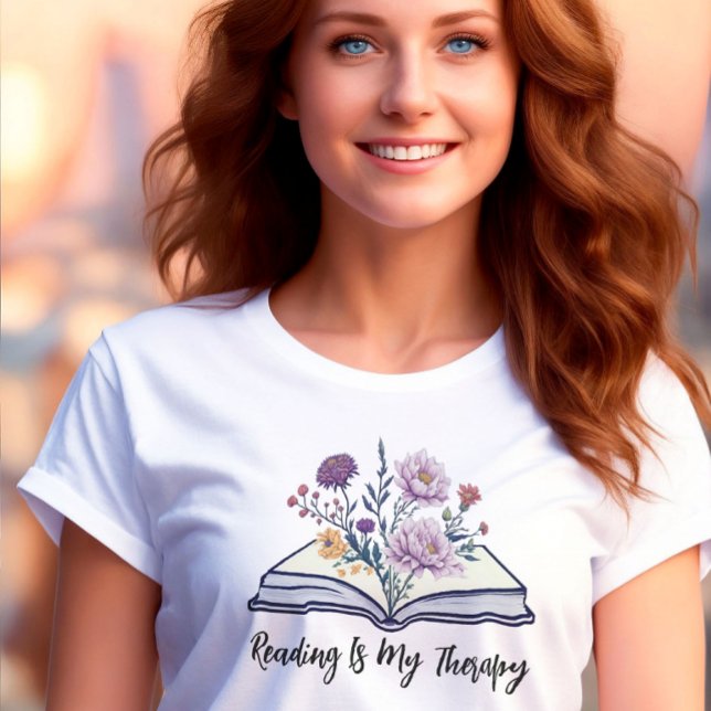 Camiseta Ler é minha terapia, Boho Wildflower e livro (Criador carregado)