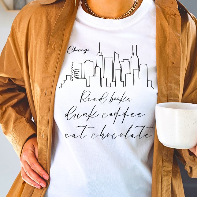 Camiseta Ler livro beber café comer chocolate Chicago (Criador carregado)