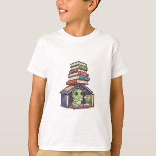 Camiseta Ler Minhoca na Casa de Pilha de Livros Crianças