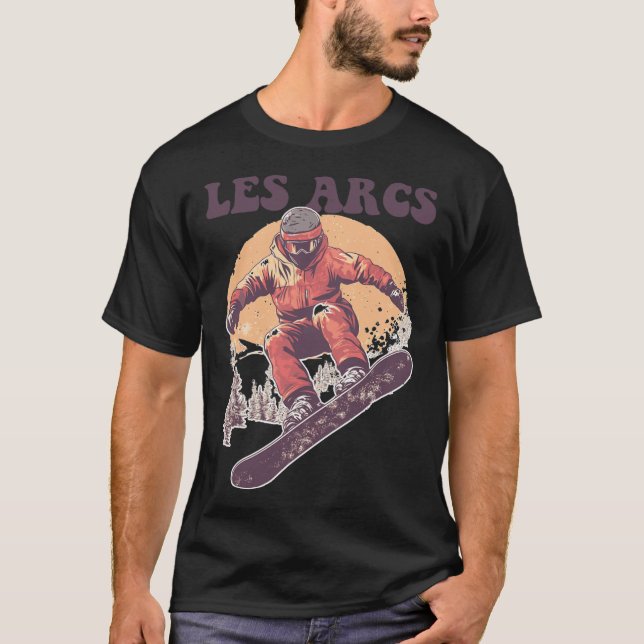 Camiseta Les Arcs France Retro Snowboard (Frente)