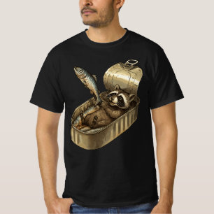 Camiseta Les Sardines Raccoon Guaxinim de Peixe Enlatado