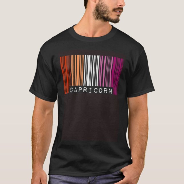 Camiseta Lesbian Capricorn Barcode Gay Pride Flag Zodiac Si (Frente)