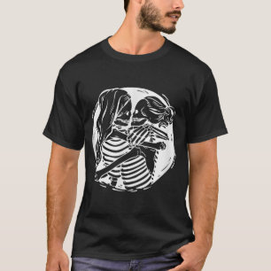 Camiseta Lesbian Couple LGBTQ Pride Skeletons Kissing Valen