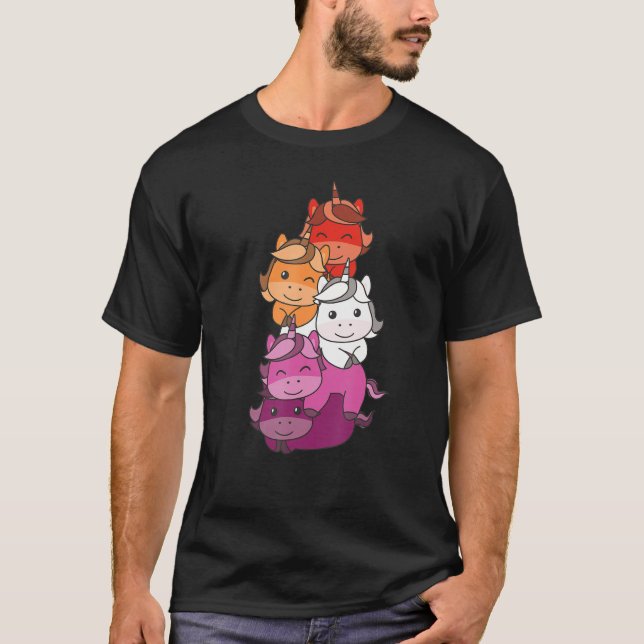 Camiseta Lesbian Flag Pride Month Lgbtq Lesbian Unicorn (Frente)