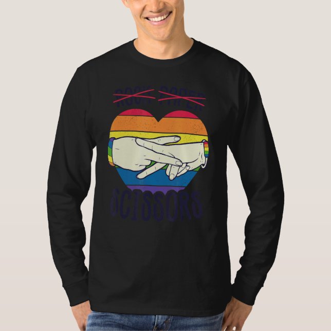 Camiseta Lesbian Pride Flag Rock Paper Tesoura Lésbica (Frente)