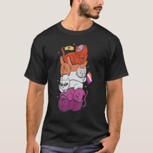 Camiseta Lésbica Orgulho Gato LGBT Gay Flag Cute Pile Horas