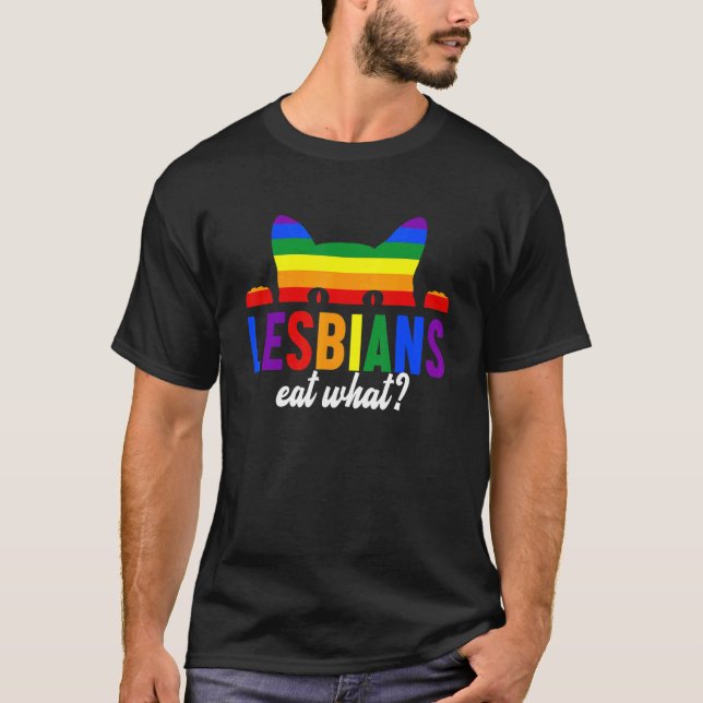 Camiseta Lésbicas Comem Qual Arco-Íris de Gato (Frente)