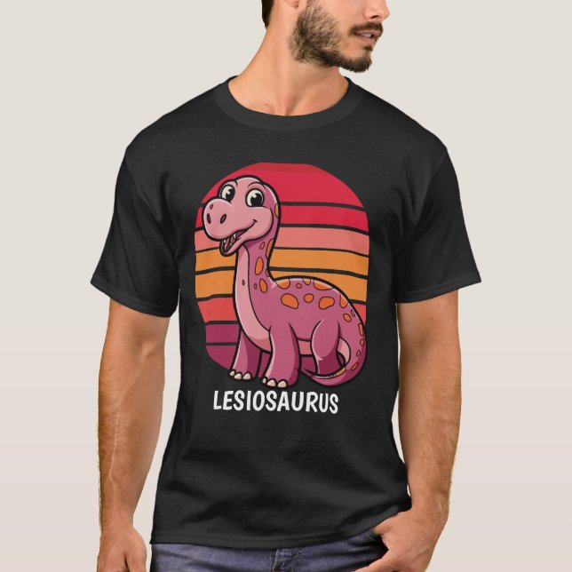 Camiseta Lesiossauro Retro Dinossauro Design (Frente)