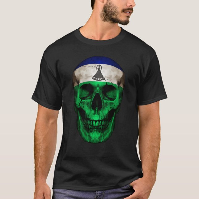 Camiseta Lesotho Flag Skull Basotho Roots Proud Patriotic (Frente)