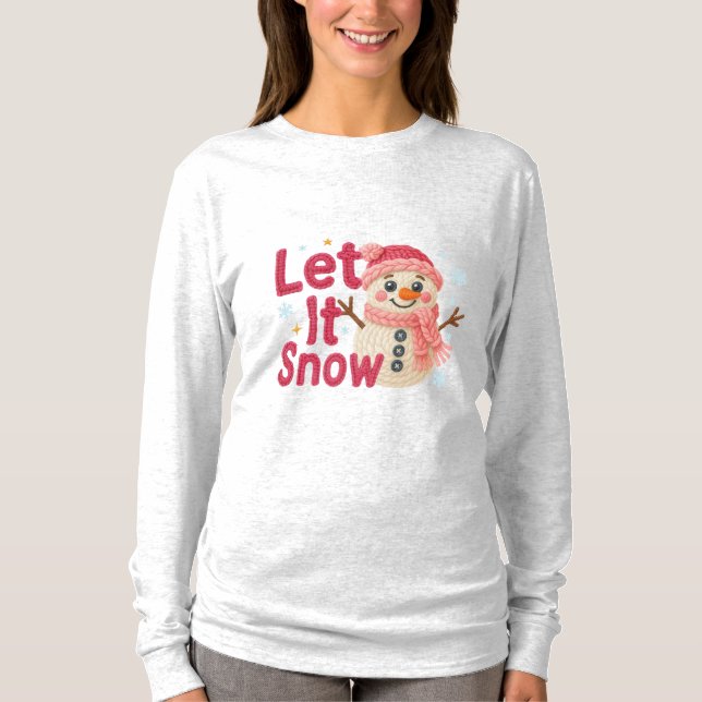 Camiseta Let It Snow Women’s – Faux Embroidery Snowman (Frente)