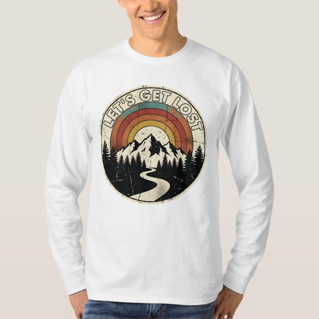 Camiseta Let’s Get Lost Retro Mountain Adventure Outdoor (Frente)