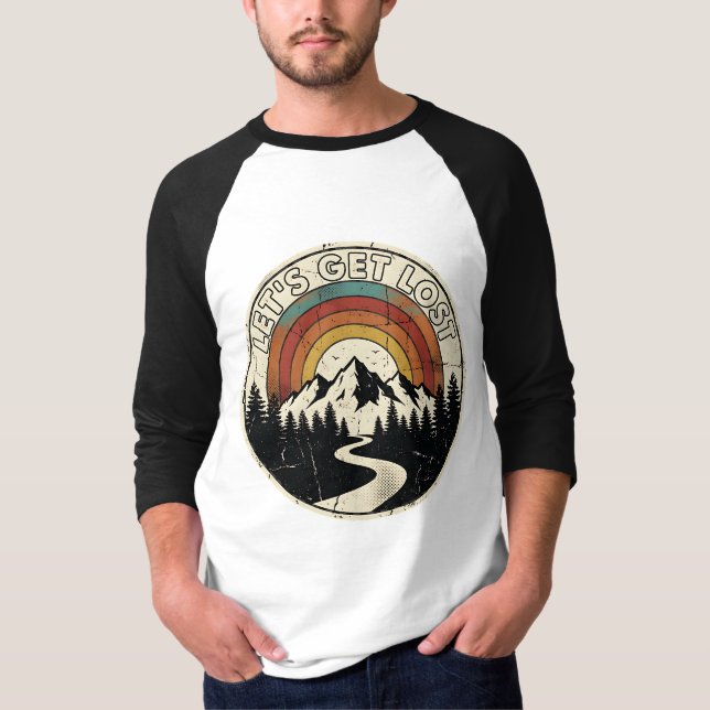 Camiseta Let’s Get Lost Retro Mountain Adventure Outdoor (Frente)