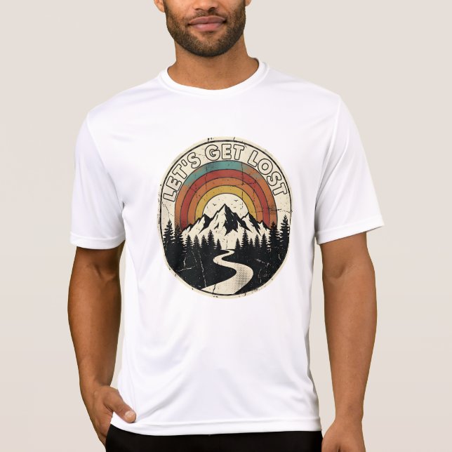 Camiseta Let’s Get Lost Retro Mountain Adventure Outdoor (Frente)
