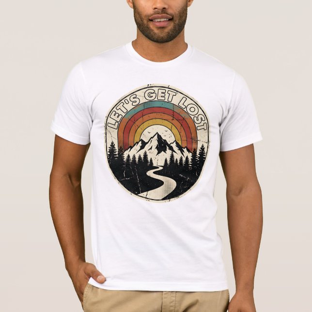 Camiseta Let’s Get Lost Retro Mountain Adventure Outdoor (Frente)