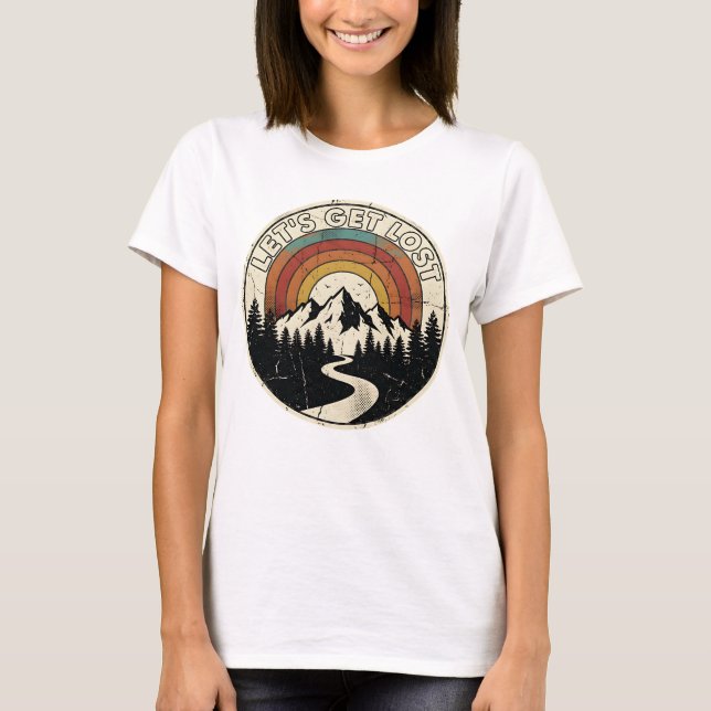Camiseta Let’s Get Lost Retro Mountain Adventure Outdoor (Frente)