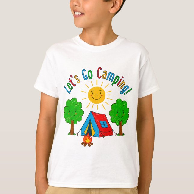 Camiseta Let’s Go Camping Kids Drawing Design (Frente)