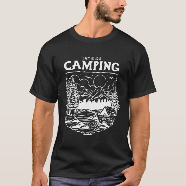 Camiseta Let’s Go Camping – Retro Outdoor Adventure Nature  (Frente)