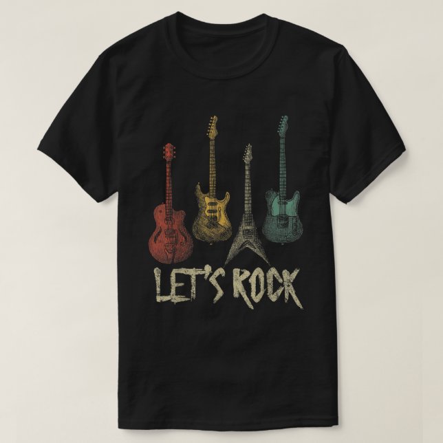 Camiseta Let’s Rock Retro Guitar Music Lover Shirt (Frente do Design)