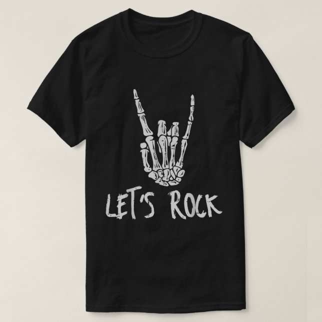 Camiseta Let’s Rock Skeleton Hand Design (Frente do Design)