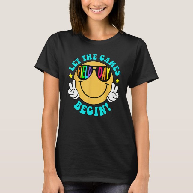 Camiseta Let The Games Field Day Begin Smile Face Groovy Te (Frente)
