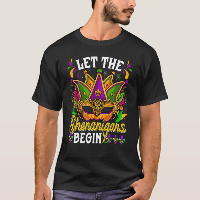 Camiseta Let The Shenanigan Begin Mardi Gras Kids Men Women (Frente)