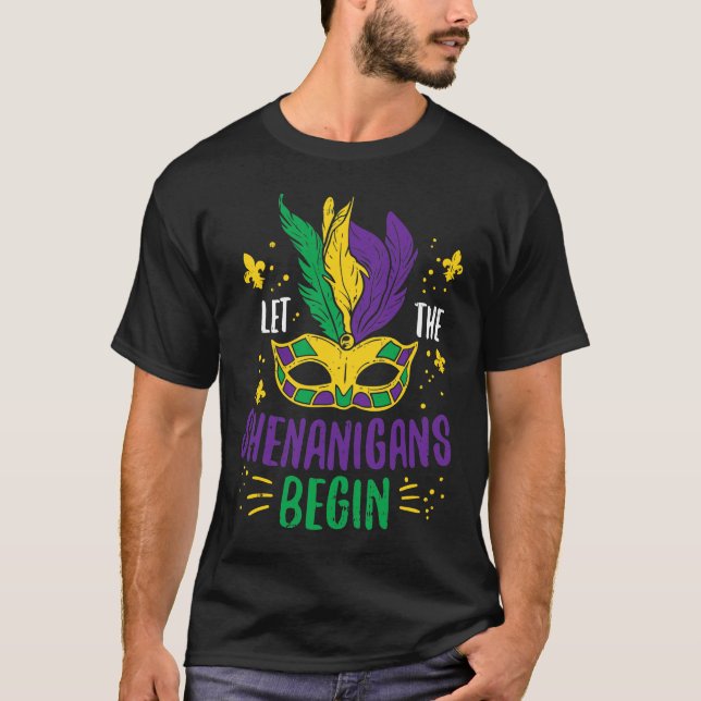 Camiseta Let The Shenanigans Begin Jester Funny Mardi Gras  (Frente)