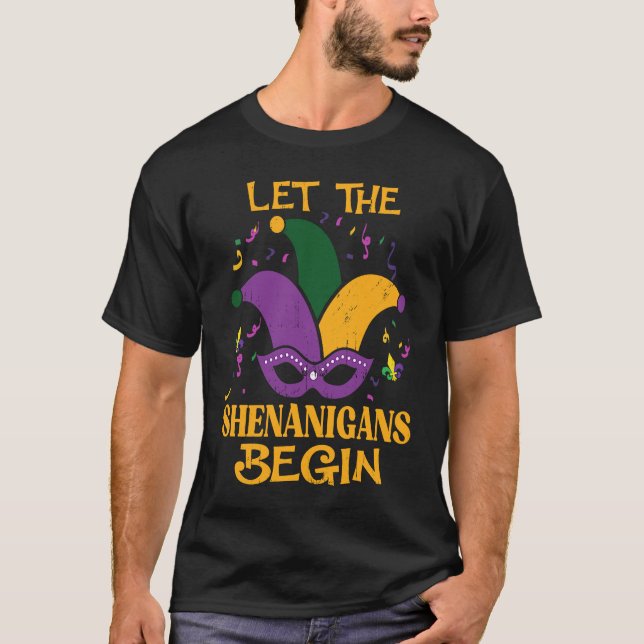 Camiseta Let The Shenanigans Begin  Mardi Gras Jester Hat M (Frente)