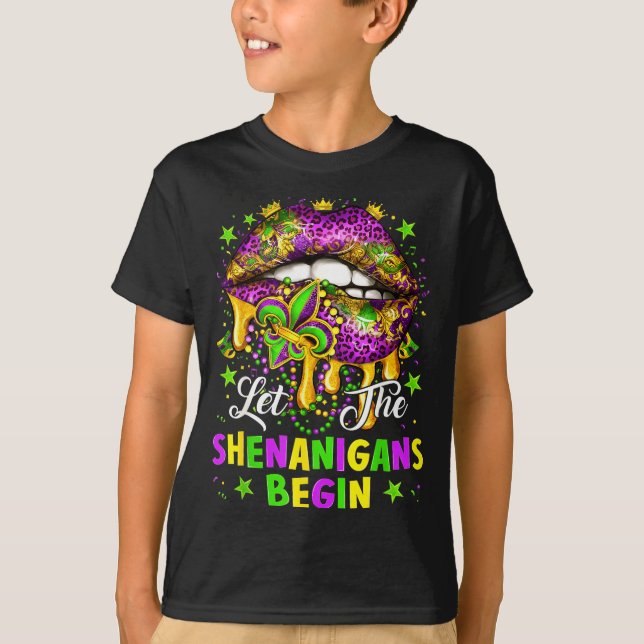 Camiseta Let The Shenanigans Begin Mardi Gras Lips Girl Wom (Frente)