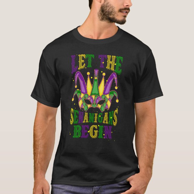 Camiseta Let The Shenanigans Begin Mardi Gras Mask Souvenir (Frente)