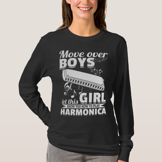 Camiseta Let This Girl Show You How To Play Harmonica Music (Frente)