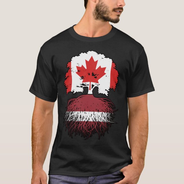 Camiseta Letão canadiano canadiano Bandeira de Raízes de Ár (Frente)