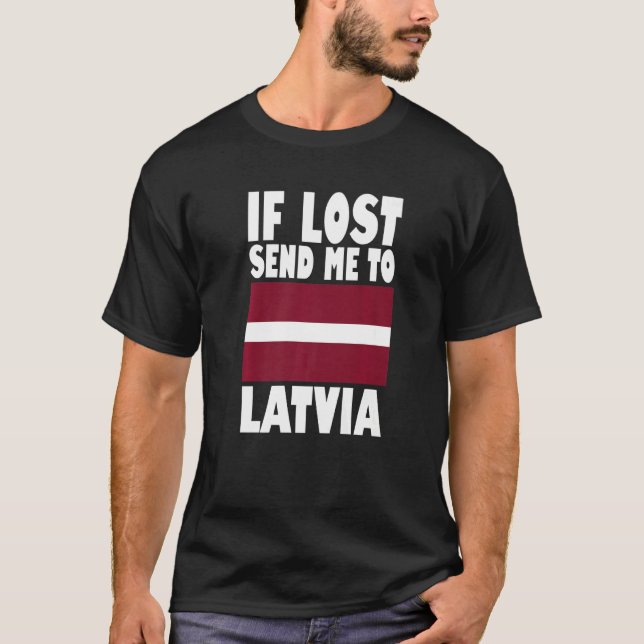 Camiseta Letônia Bandeira Design Se perdida me envie para L (Frente)