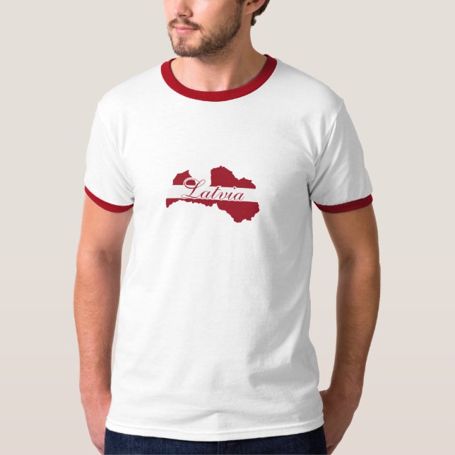 Camiseta Letónia Flag , Mapa da LETÓNIA - Presente na Letón (Frente)