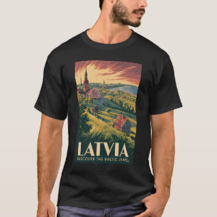 Camiseta Letônia Ilustração Mar Báltico Arte de Viagem Vint