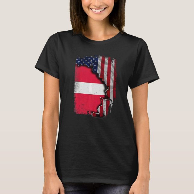 Camiseta Letónia ROOTS Half American Flag Patrioitc Letónia (Frente)