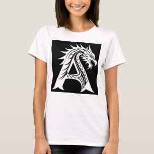 Camiseta Letra A Estilizada com Dragão, Alfabeto de Dragão,