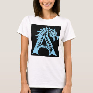 Camiseta Letra A Estilizada com Dragão, Alfabeto de Dragão,